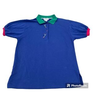 Vintage Euro Joy Golf Polo Shirt Medium Embroidered Golf Bags Blue Green Red 80s
